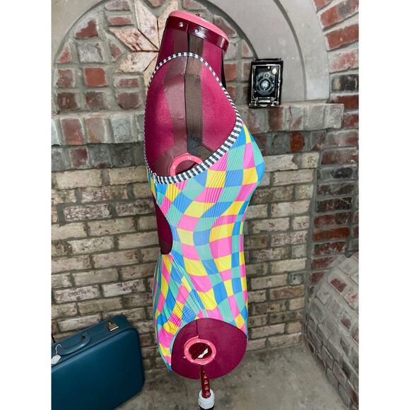 Dolphin swimsuit one piece waves yellow pink green blue - Picture 7 of 11